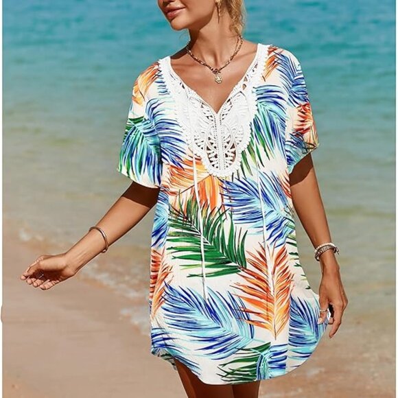 SimpleFun "Swimsuit Coverup" Lace Crochet- V Neck- Dress Beach Cover Up - Picture 6 of 15